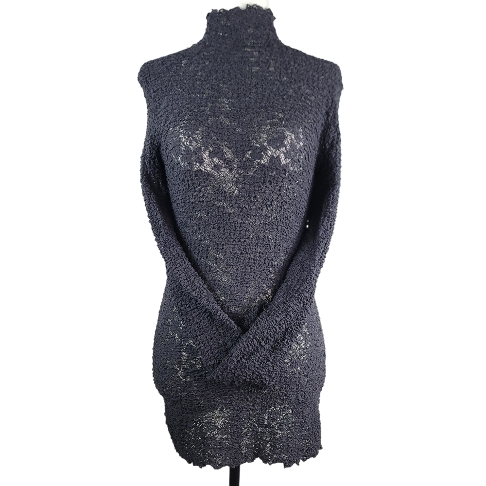 Wolford wrinkled/popcorn lace up mockneck long sleeves bodycon mini dress/top